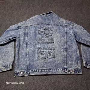 VTG‎  Tyca Embossed Acid Wash Denim Jean Jacket Men Large Blue Button Up